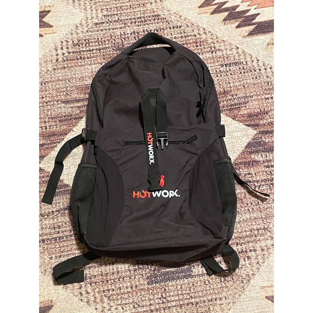 Hotworx Fitness Backpack Black Gym Bag Adjustable Straps Mesh Pockets